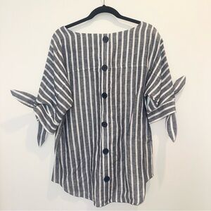 Ravel Blue White Stitch Linen Blen Blouse for Women Size Medium NWT
